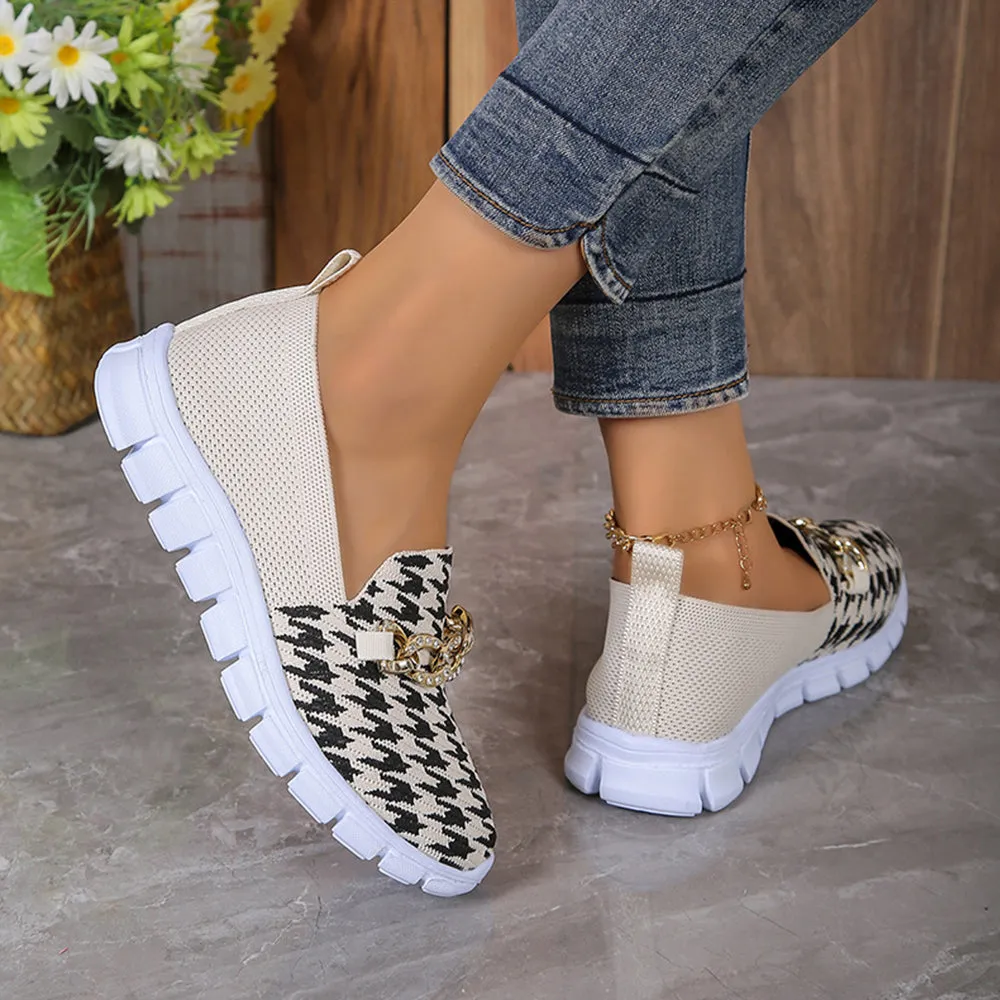 Betterthy Women's Chain Decor Breathable Knitted Loafers Shoes