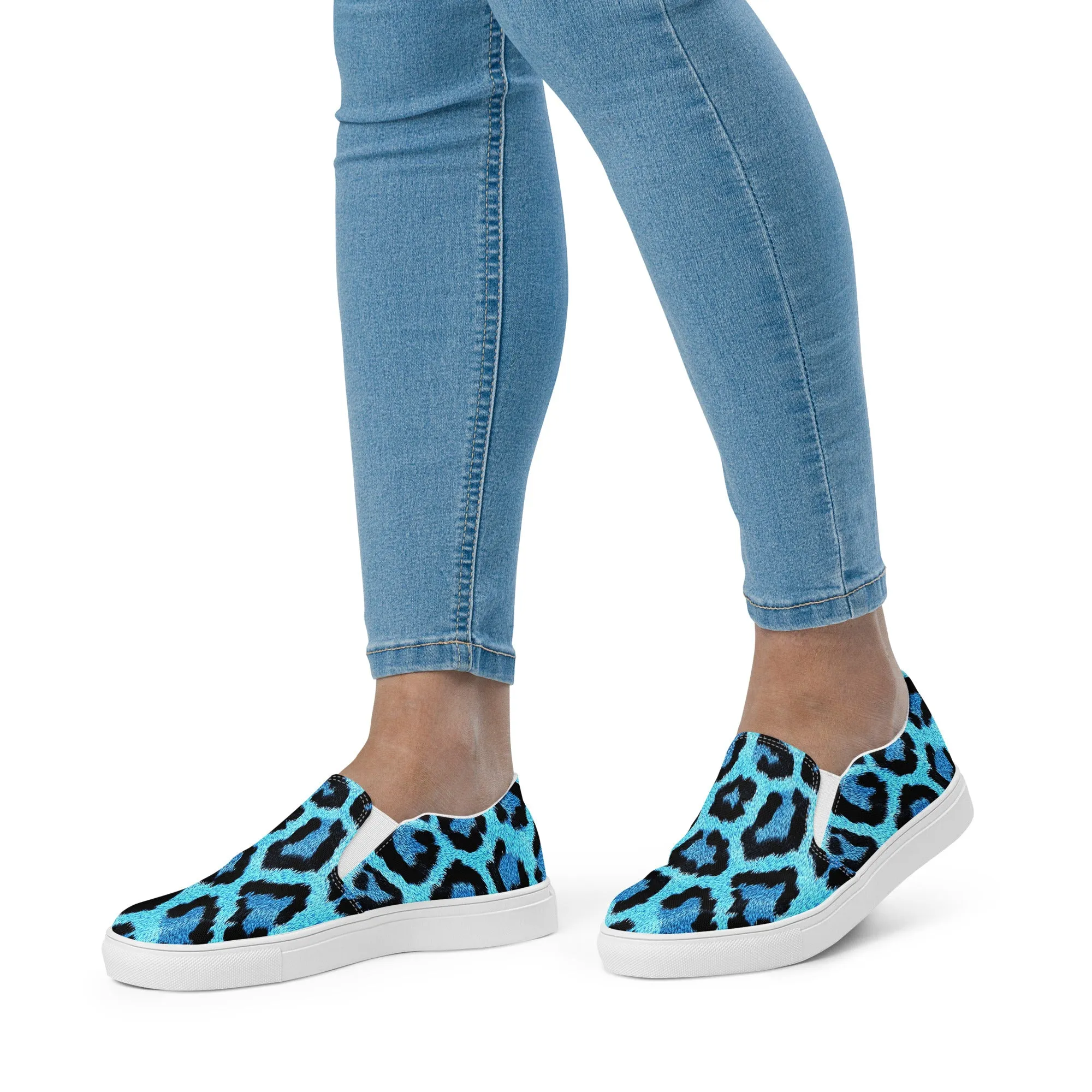 Blue Leopard Print Women’s slip-on canvas shoes