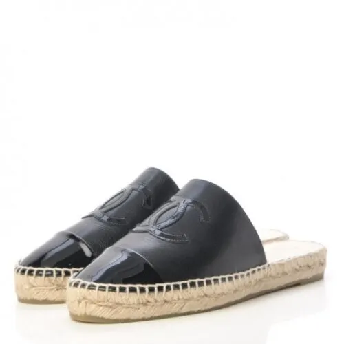 CHANEL CC CAP TOE LEATHER ESPADRILLE MULES