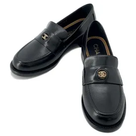 Chanel CC logo loafers Black G45988 Calf Leather Size 38C