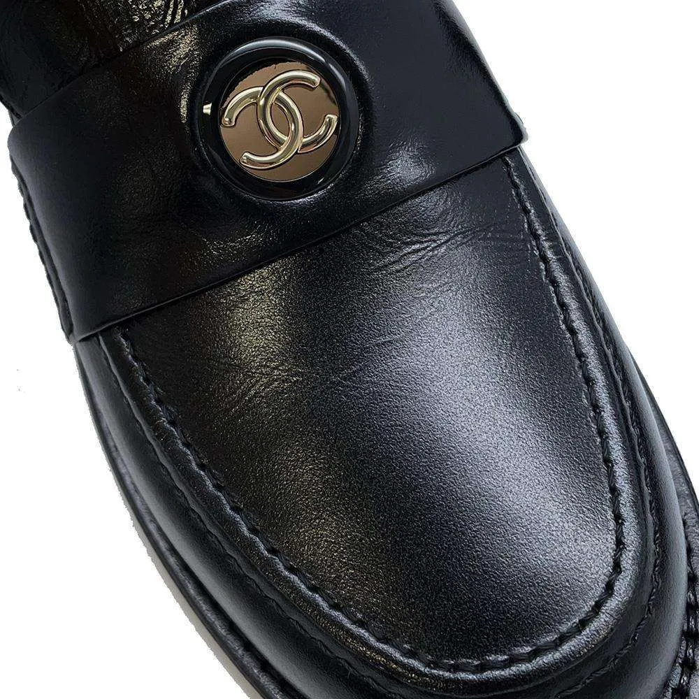 Chanel CC logo loafers Black G45988 Calf Leather Size 38C