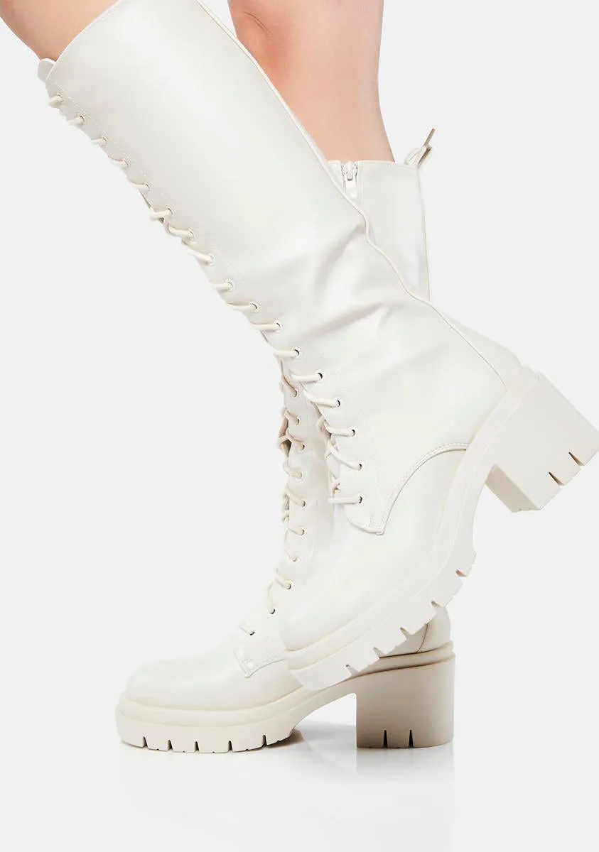 Cream At My Best Knee High Boots