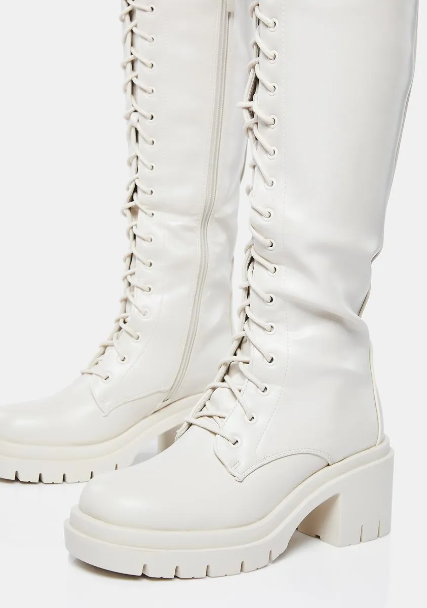 Cream At My Best Knee High Boots