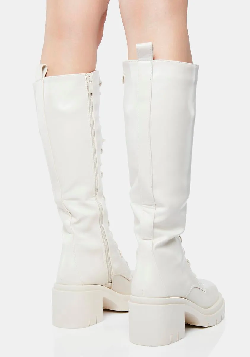 Cream At My Best Knee High Boots