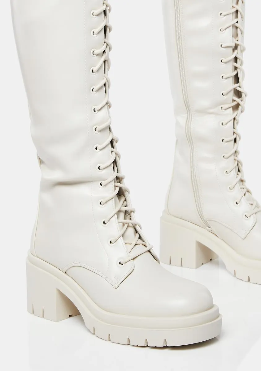 Cream At My Best Knee High Boots