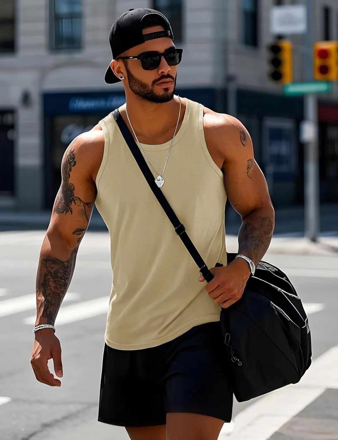MAGCOMSEN Mens Workout Tank Tops Undershirt Cotton Muscle Athletic Sleeveless Shirts for Gym