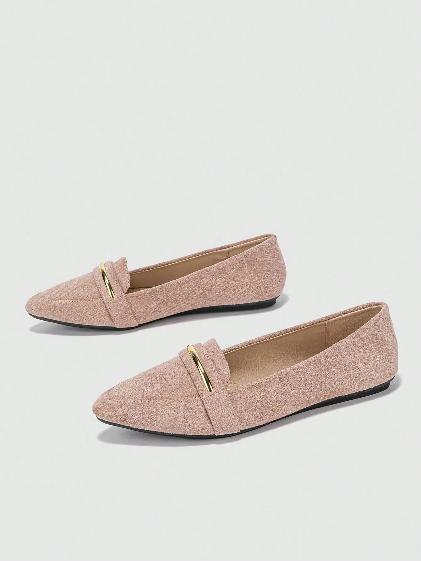 Metallic Decor Suedette Loafers, Blue Elegant Solid Color Loafers Made Of Pure Metal