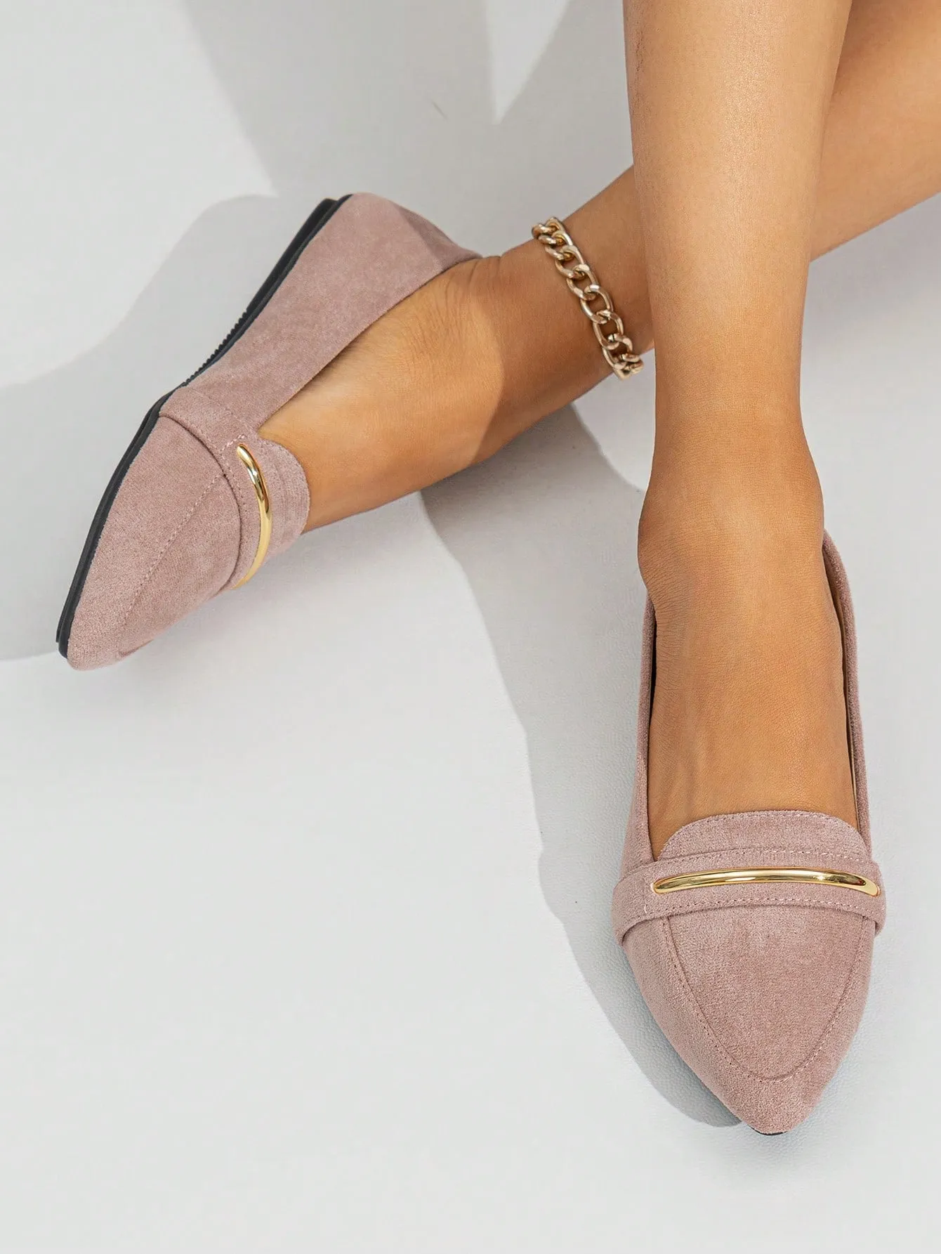 Metallic Decor Suedette Loafers, Blue Elegant Solid Color Loafers Made Of Pure Metal