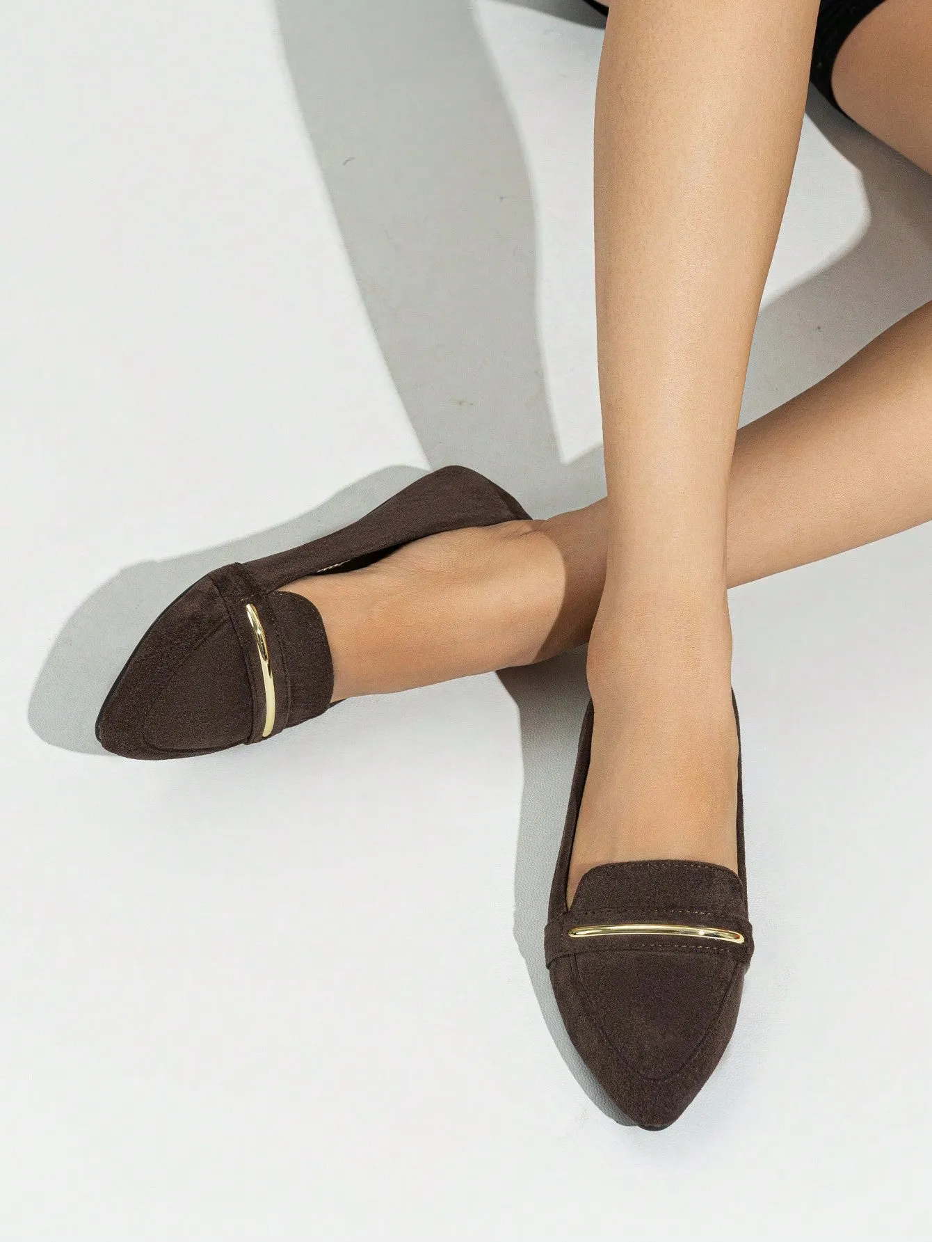 Metallic Decor Suedette Loafers, Blue Elegant Solid Color Loafers Made Of Pure Metal