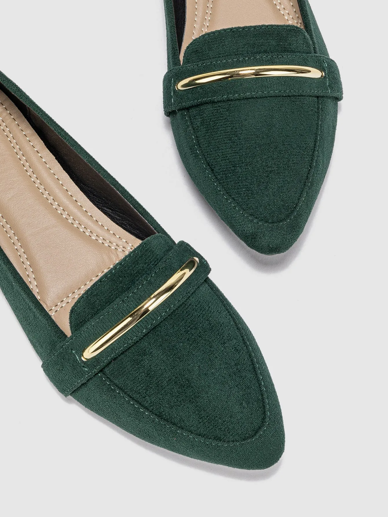 Metallic Decor Suedette Loafers, Blue Elegant Solid Color Loafers Made Of Pure Metal