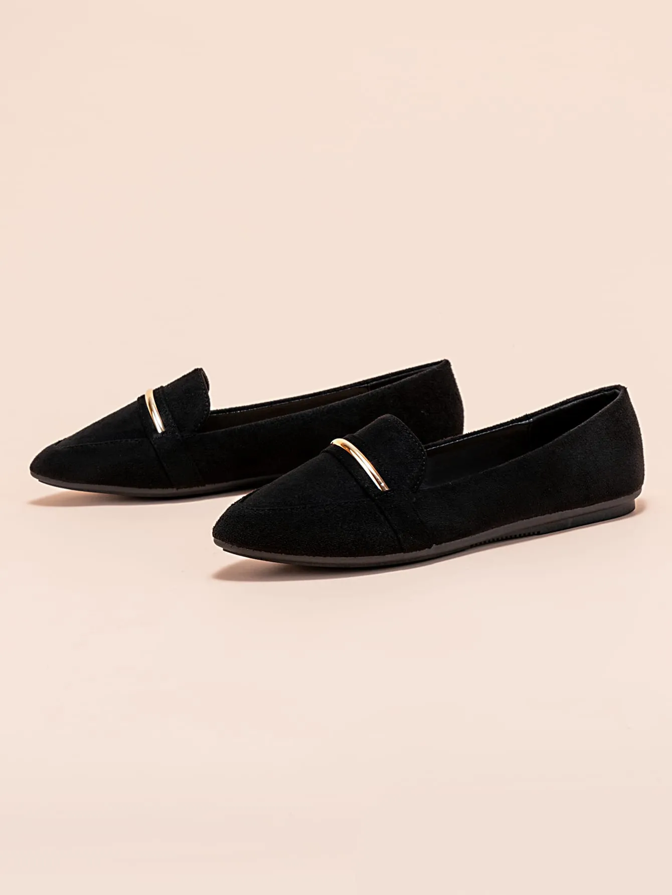 Metallic Decor Suedette Loafers, Blue Elegant Solid Color Loafers Made Of Pure Metal