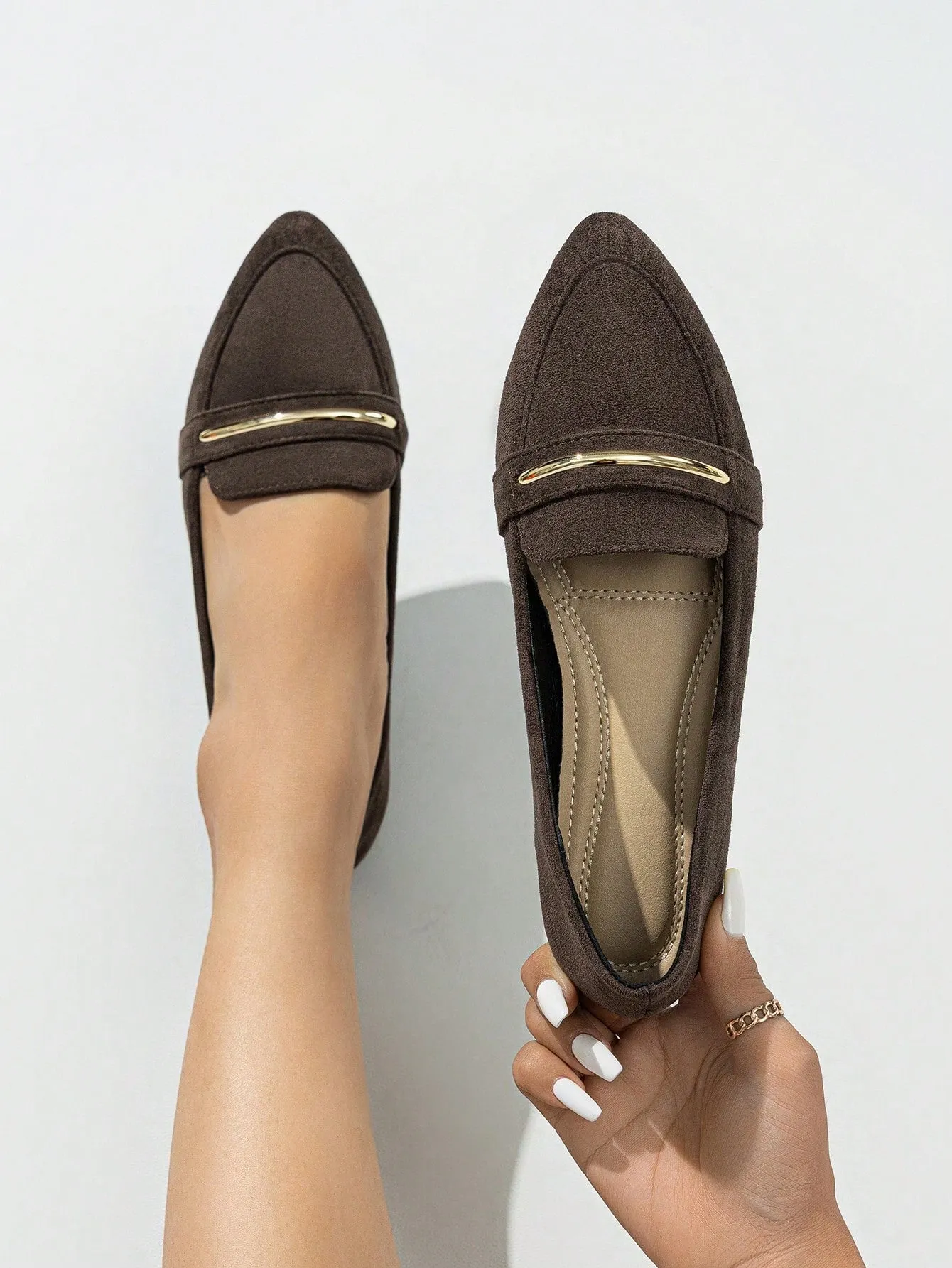 Metallic Decor Suedette Loafers, Blue Elegant Solid Color Loafers Made Of Pure Metal