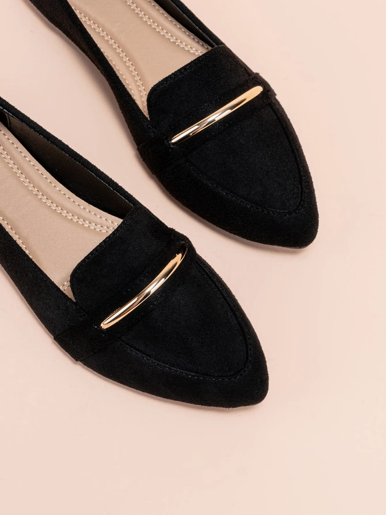 Metallic Decor Suedette Loafers, Blue Elegant Solid Color Loafers Made Of Pure Metal