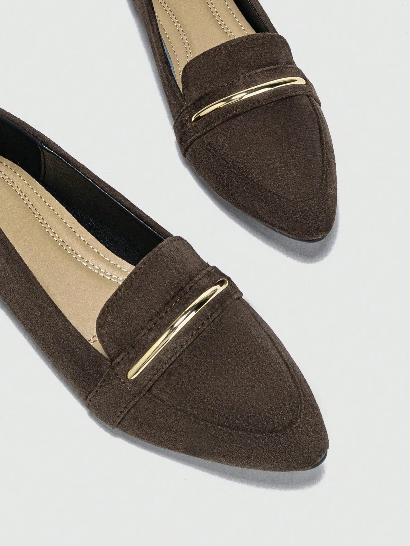 Metallic Decor Suedette Loafers, Blue Elegant Solid Color Loafers Made Of Pure Metal
