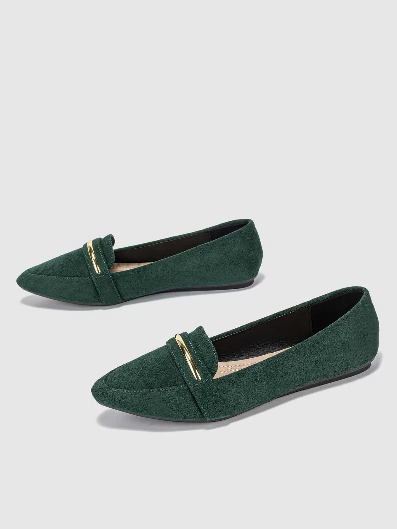 Metallic Decor Suedette Loafers, Blue Elegant Solid Color Loafers Made Of Pure Metal