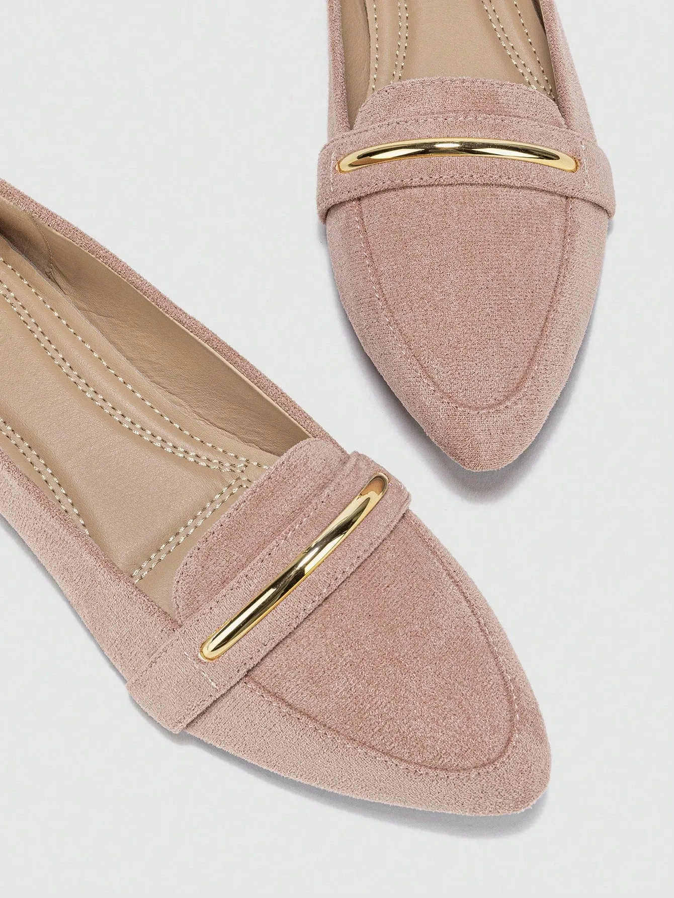 Metallic Decor Suedette Loafers, Blue Elegant Solid Color Loafers Made Of Pure Metal