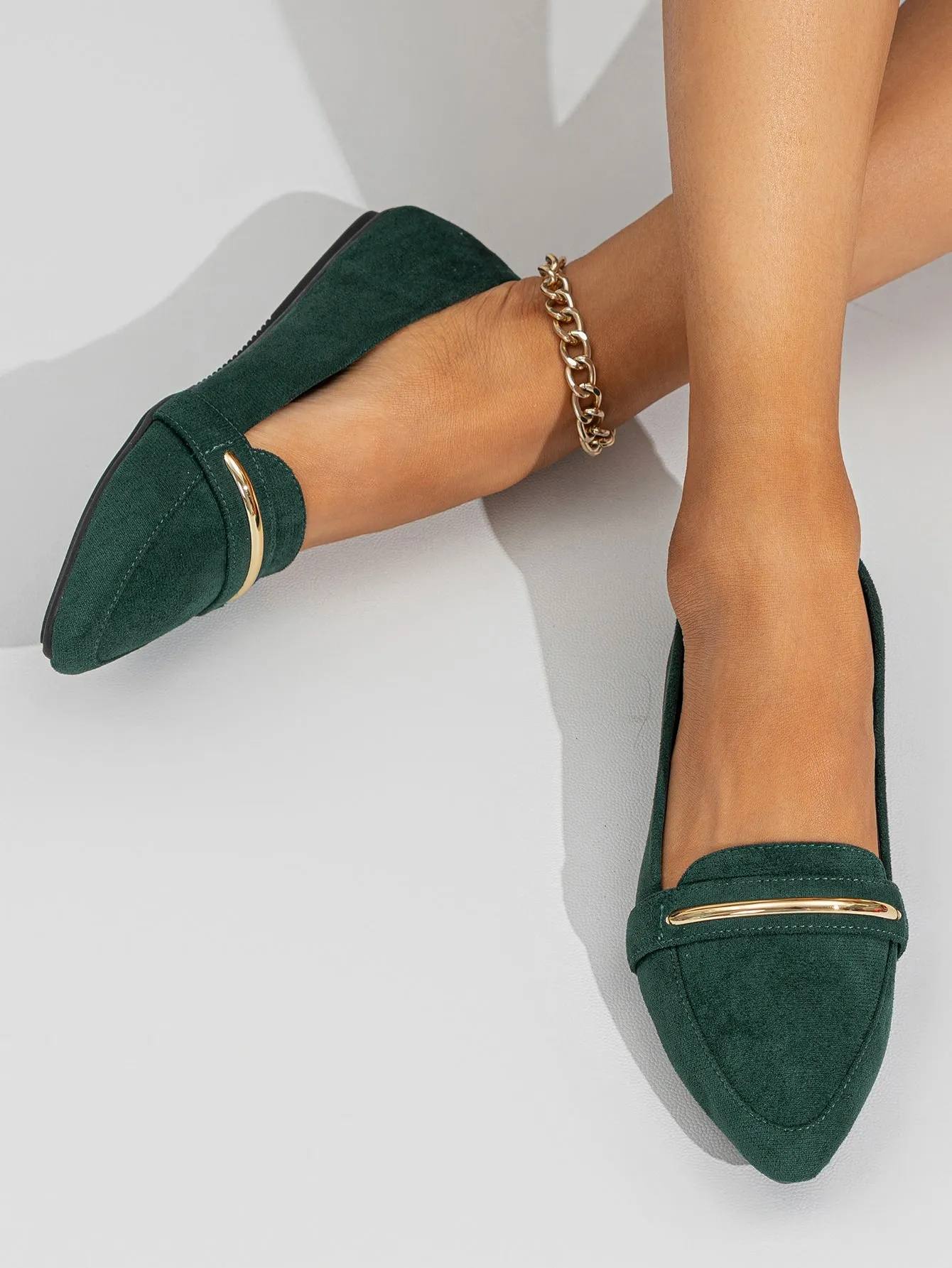 Metallic Decor Suedette Loafers, Blue Elegant Solid Color Loafers Made Of Pure Metal