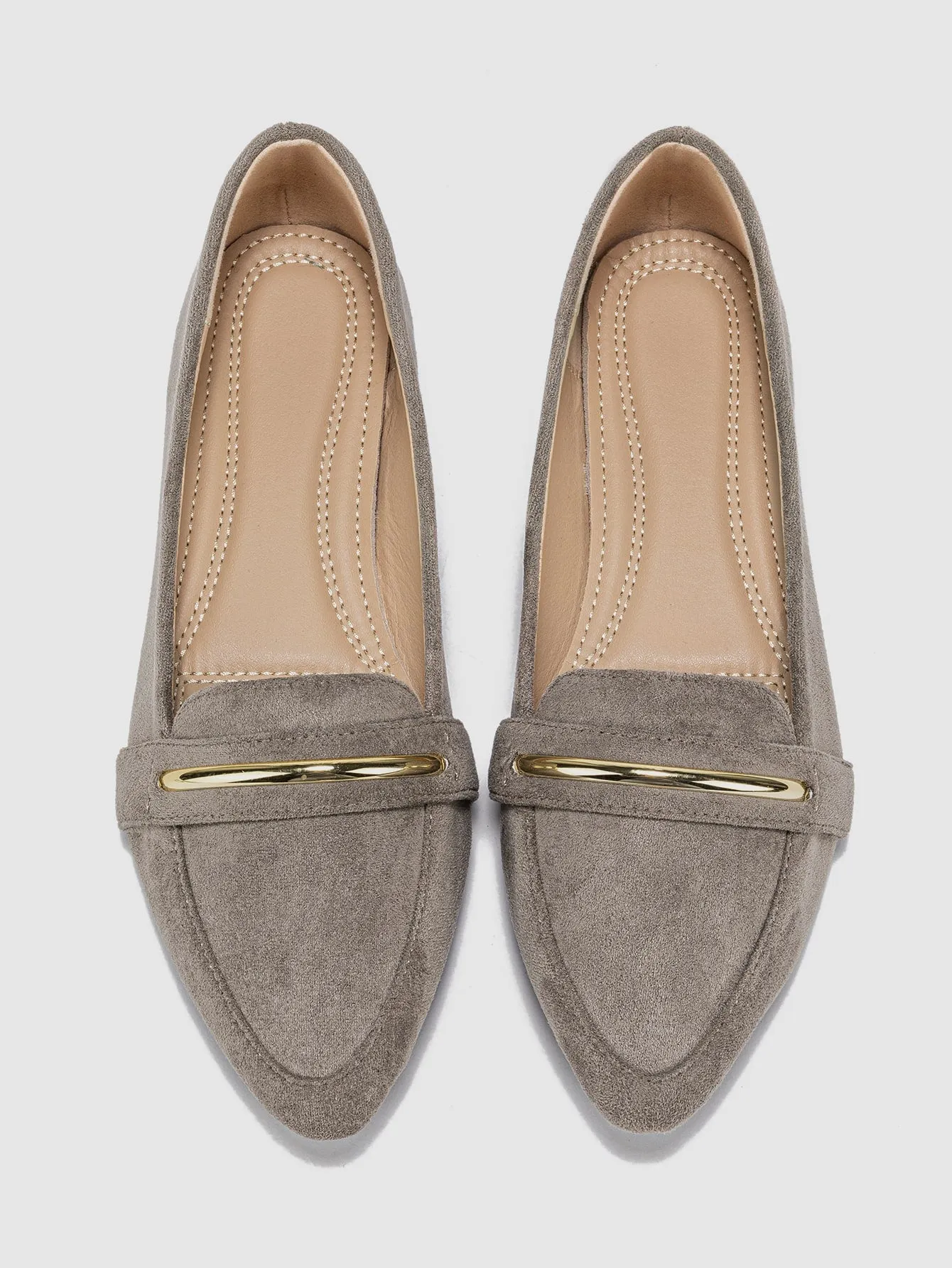 Metallic Decor Suedette Loafers, Blue Elegant Solid Color Loafers Made Of Pure Metal