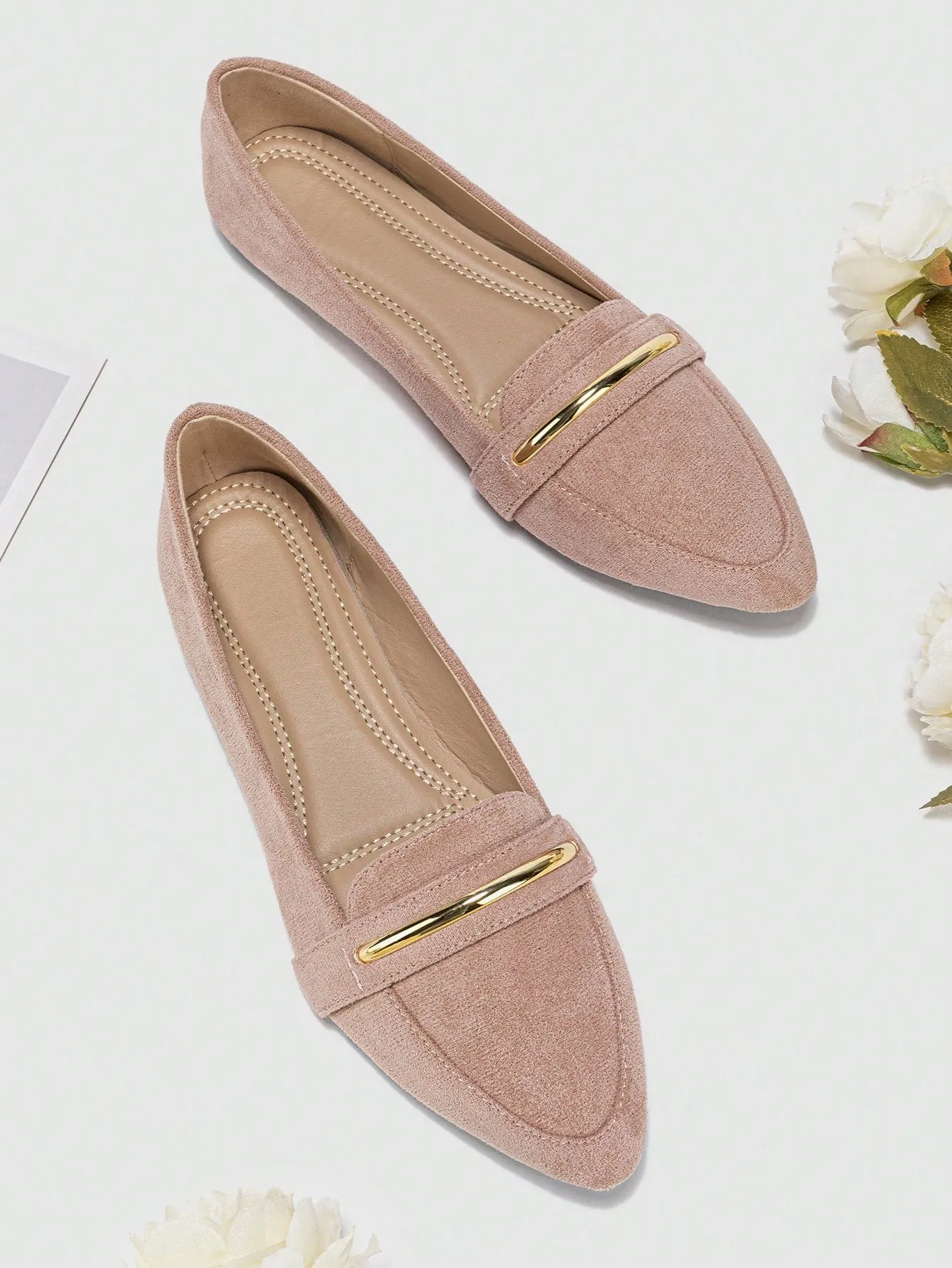 Metallic Decor Suedette Loafers, Blue Elegant Solid Color Loafers Made Of Pure Metal