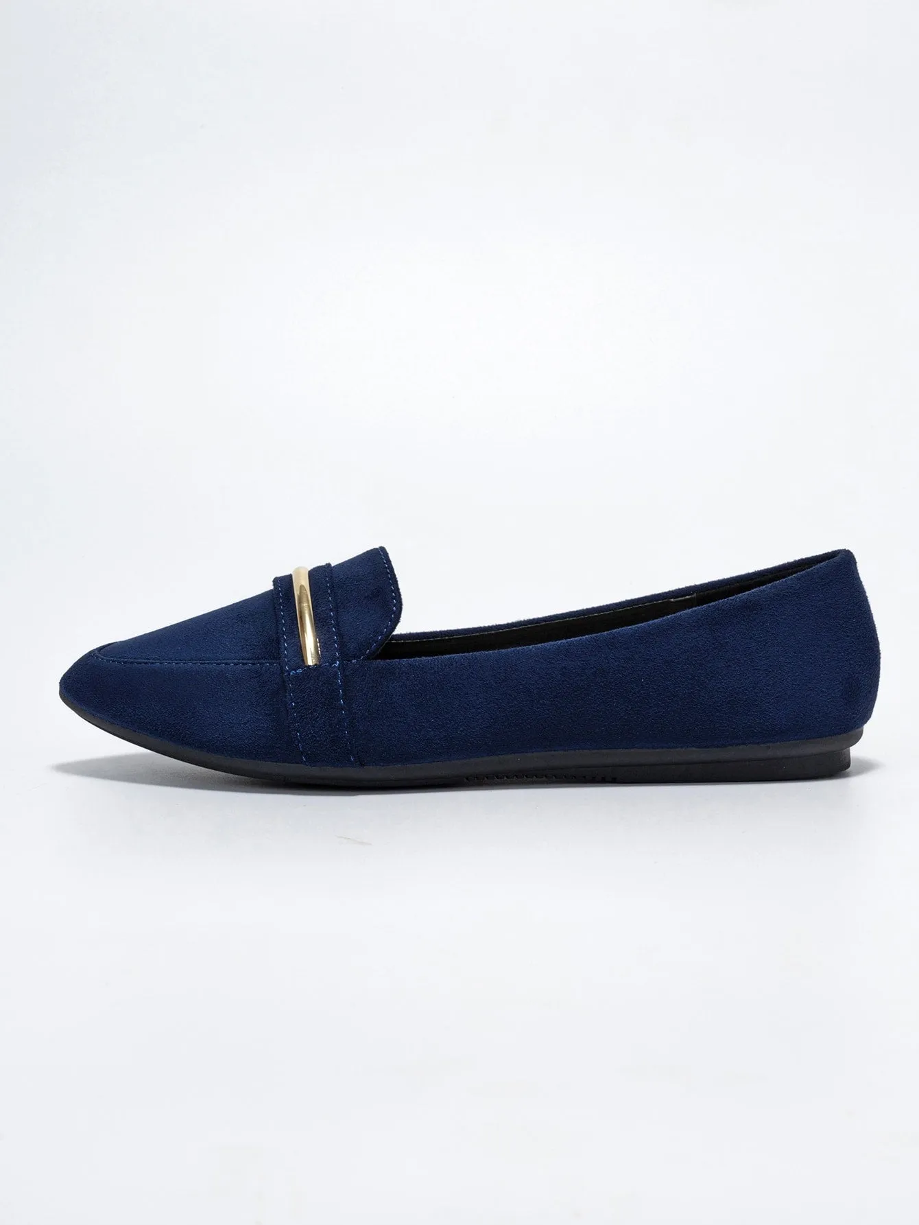Metallic Decor Suedette Loafers, Blue Elegant Solid Color Loafers Made Of Pure Metal