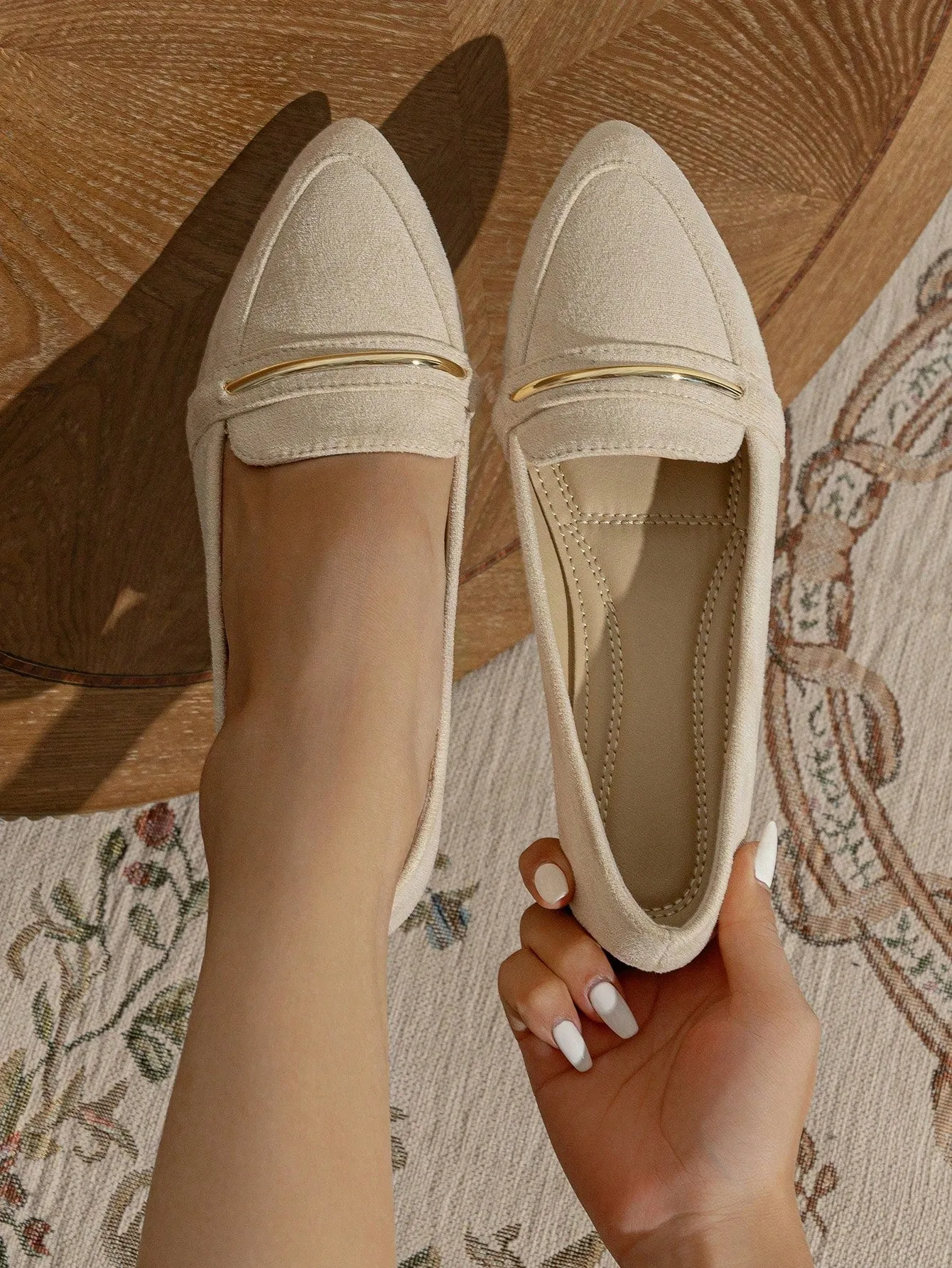 Metallic Decor Suedette Loafers, Blue Elegant Solid Color Loafers Made Of Pure Metal
