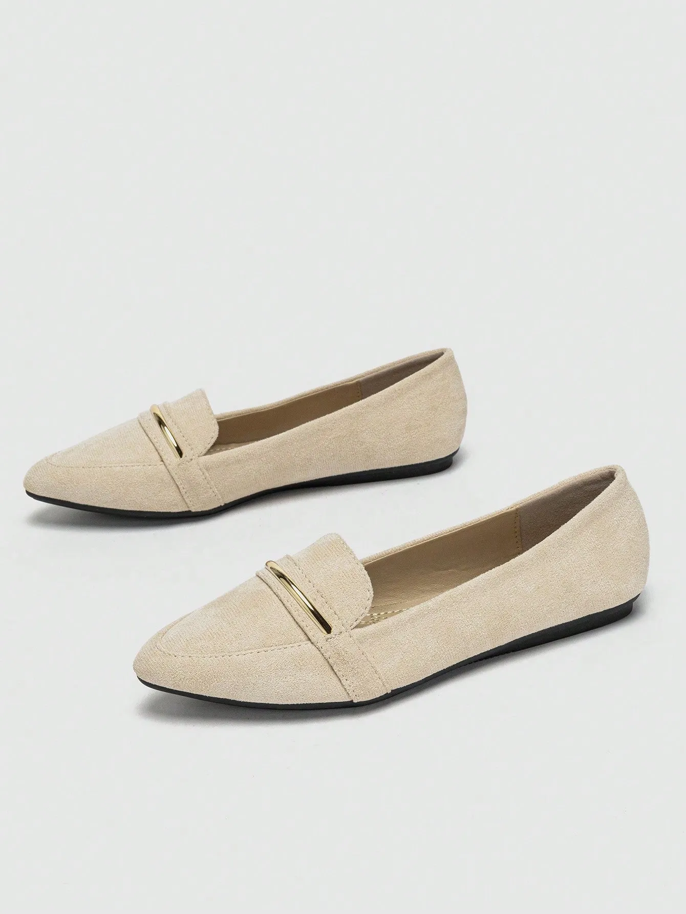 Metallic Decor Suedette Loafers, Blue Elegant Solid Color Loafers Made Of Pure Metal