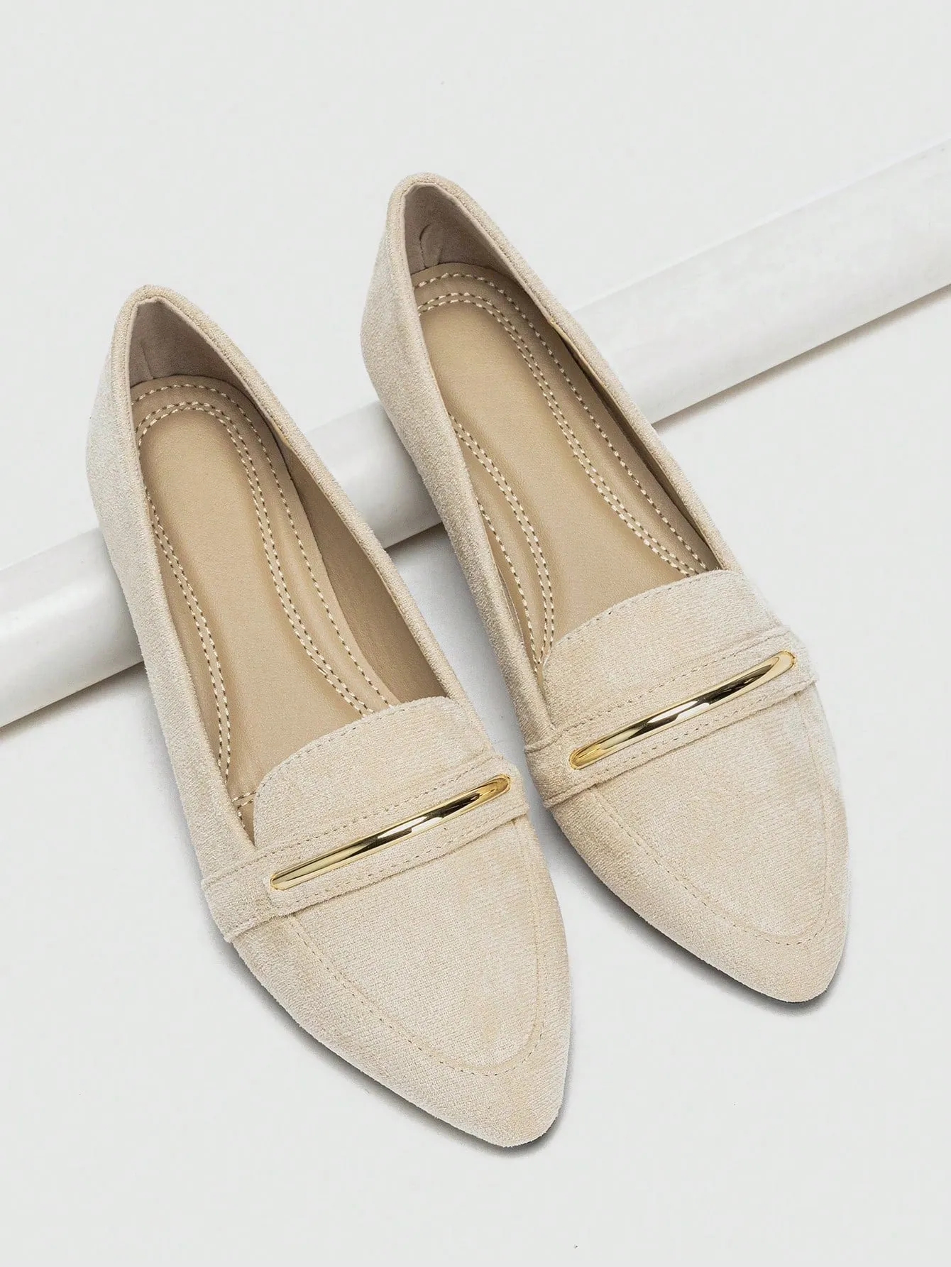 Metallic Decor Suedette Loafers, Blue Elegant Solid Color Loafers Made Of Pure Metal