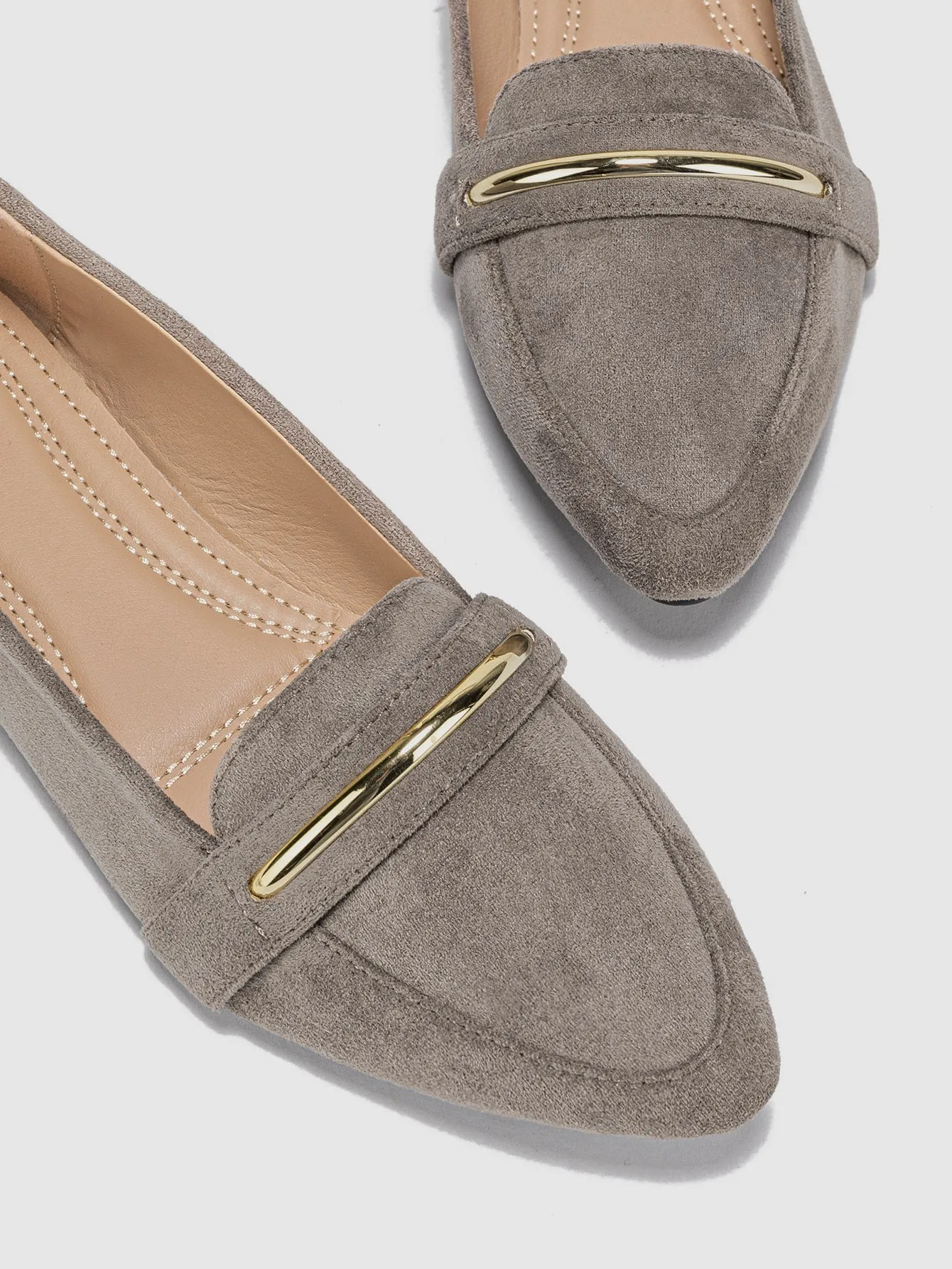 Metallic Decor Suedette Loafers, Blue Elegant Solid Color Loafers Made Of Pure Metal