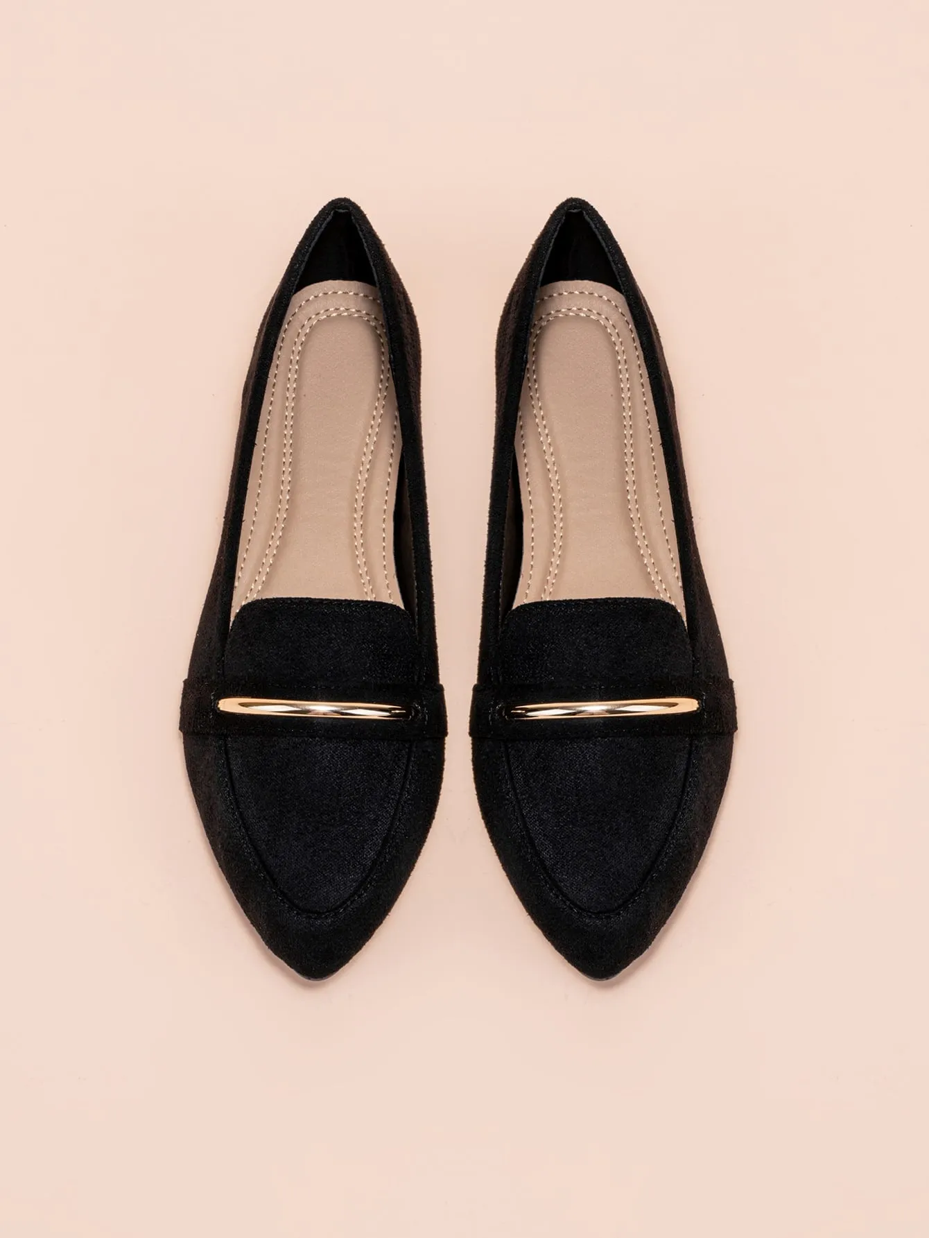 Metallic Decor Suedette Loafers, Blue Elegant Solid Color Loafers Made Of Pure Metal