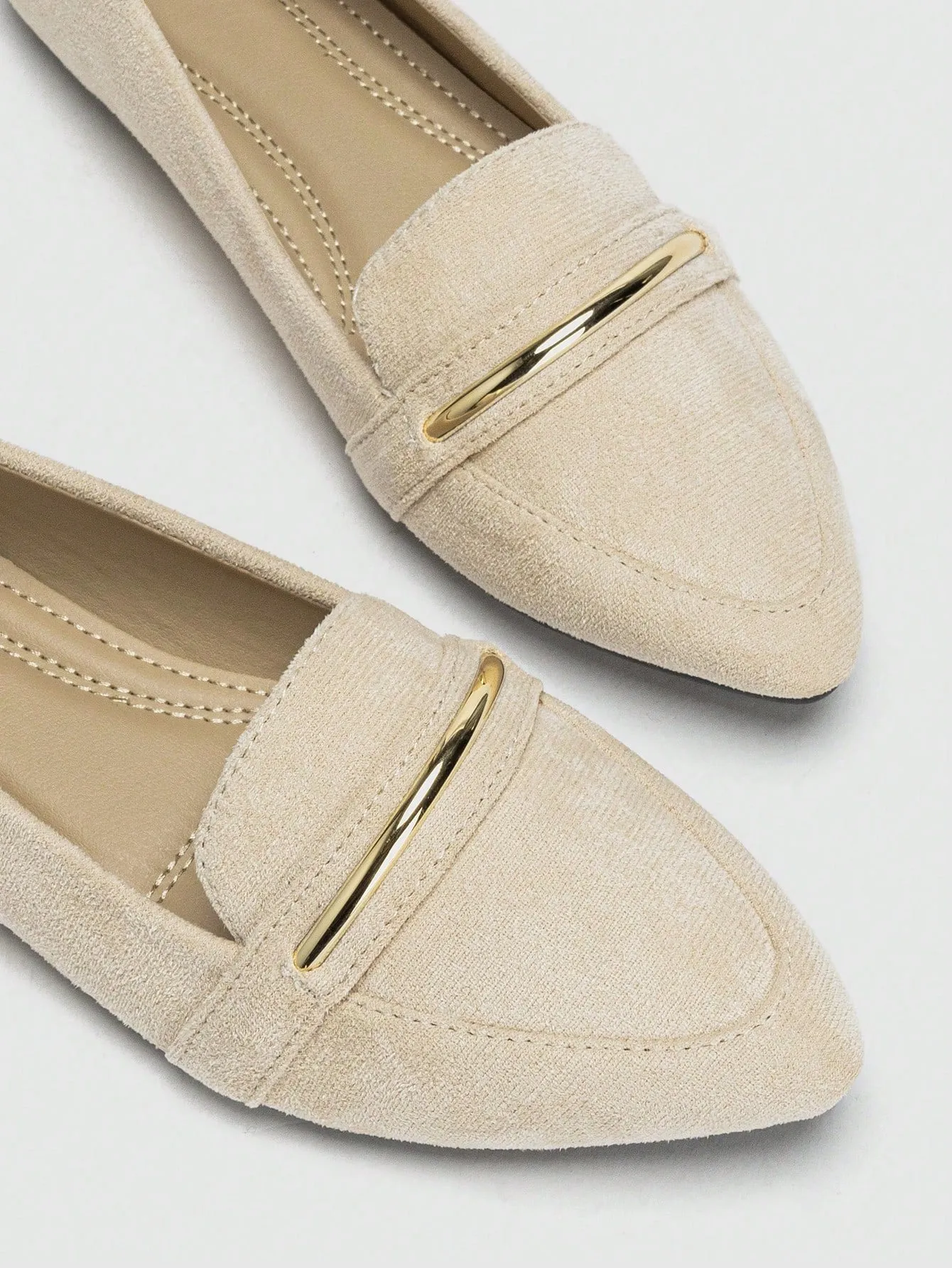 Metallic Decor Suedette Loafers, Blue Elegant Solid Color Loafers Made Of Pure Metal