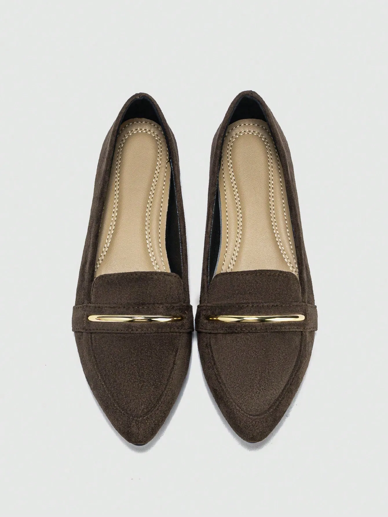Metallic Decor Suedette Loafers, Blue Elegant Solid Color Loafers Made Of Pure Metal
