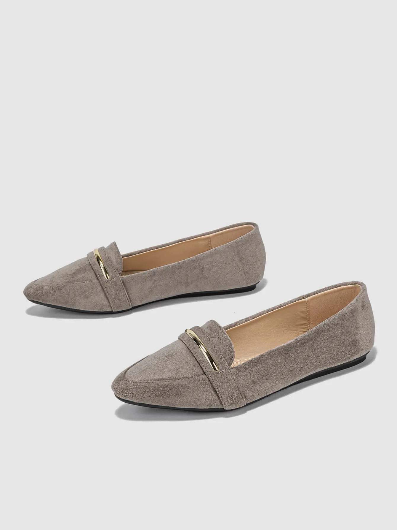 Metallic Decor Suedette Loafers, Blue Elegant Solid Color Loafers Made Of Pure Metal