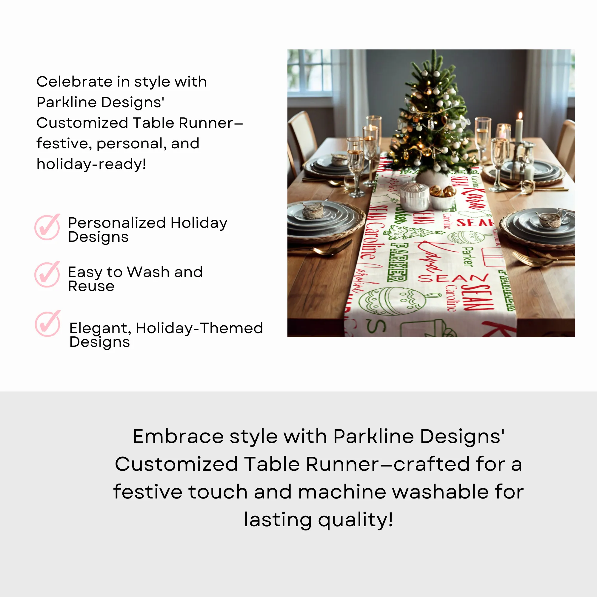 Personalized Christmas Table Runner Linen Holiday Table Runner Extra Long Fabric Table Cloth for Christmas Dining Room Holiday Decor