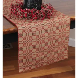Primitive Colonial Farmhouse Kendall Jacquard Red Table Runner 36"