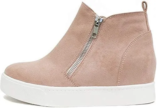Soda Taylor Hidden Wedge Sole Booties Ankle Heels Sneaker Shoes Side Zipper
