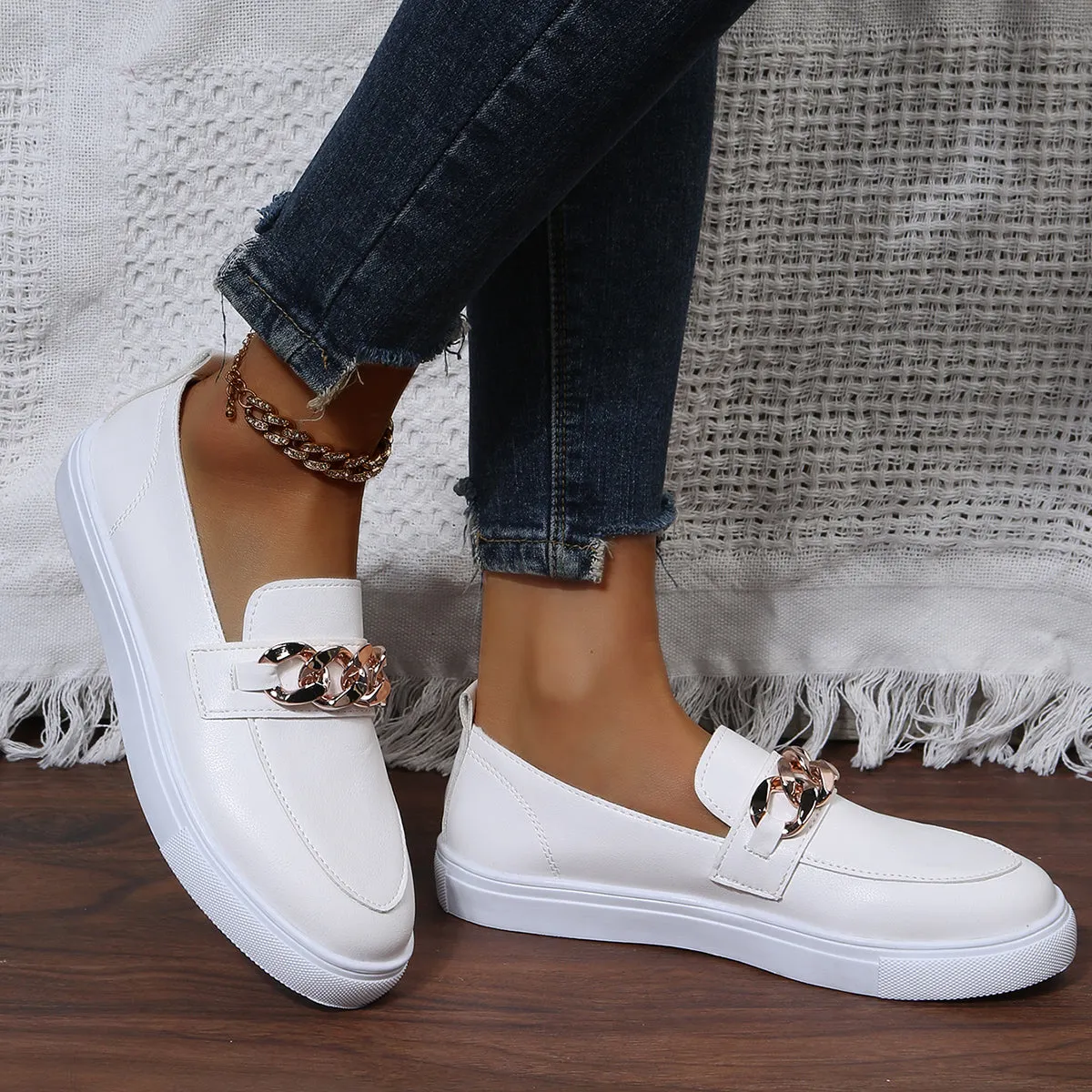 Sohiwoo  sneaker Casual Chain Decor Platform Shoes