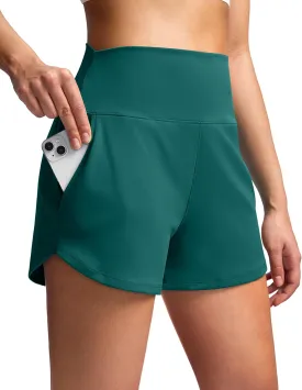 Soothfeel High Waisted Athletic Running Shorts for Women 3.5" Tummy Control Comfy Workout Gym Hiking Shorts with Pockets