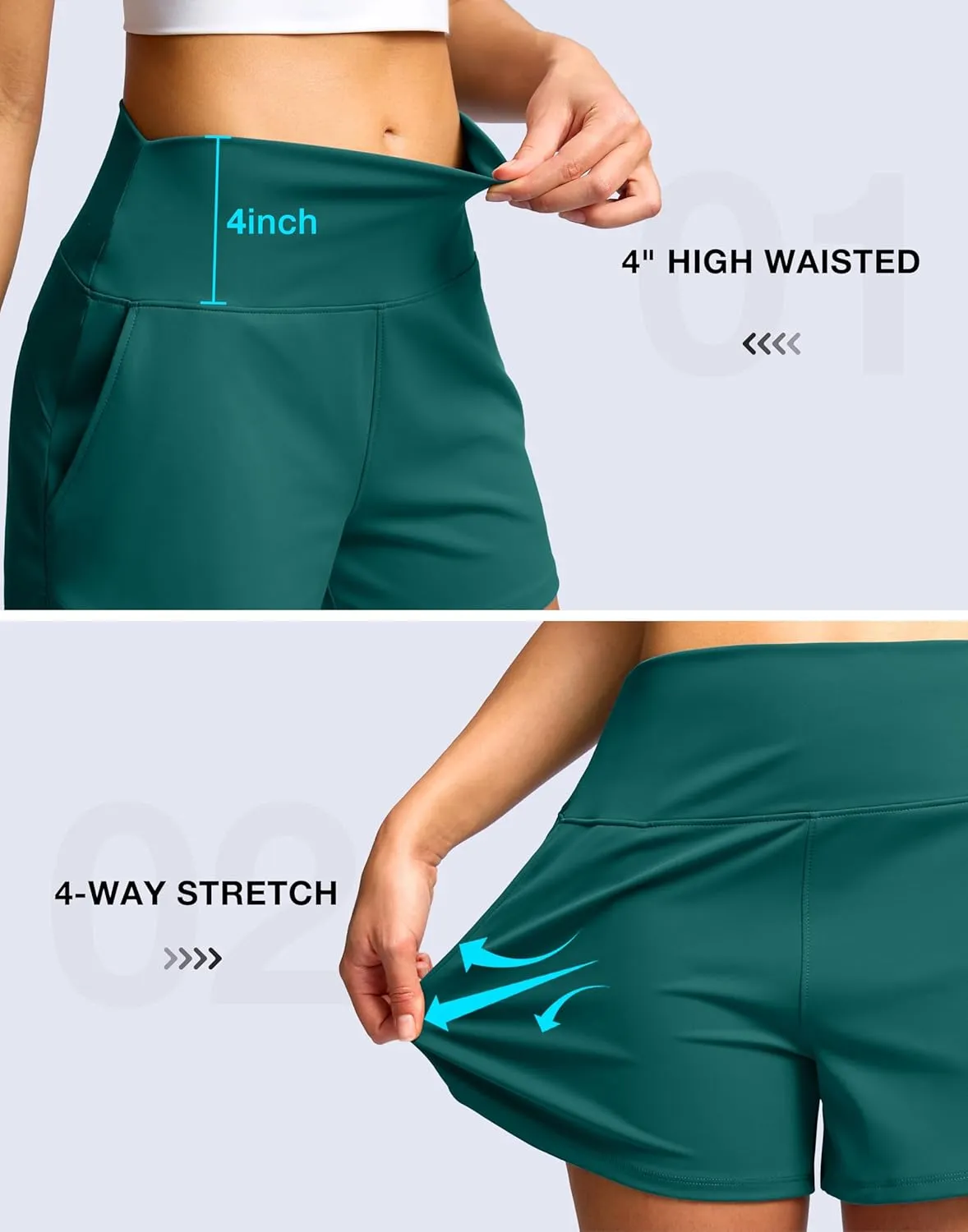 Soothfeel High Waisted Athletic Running Shorts for Women 3.5" Tummy Control Comfy Workout Gym Hiking Shorts with Pockets