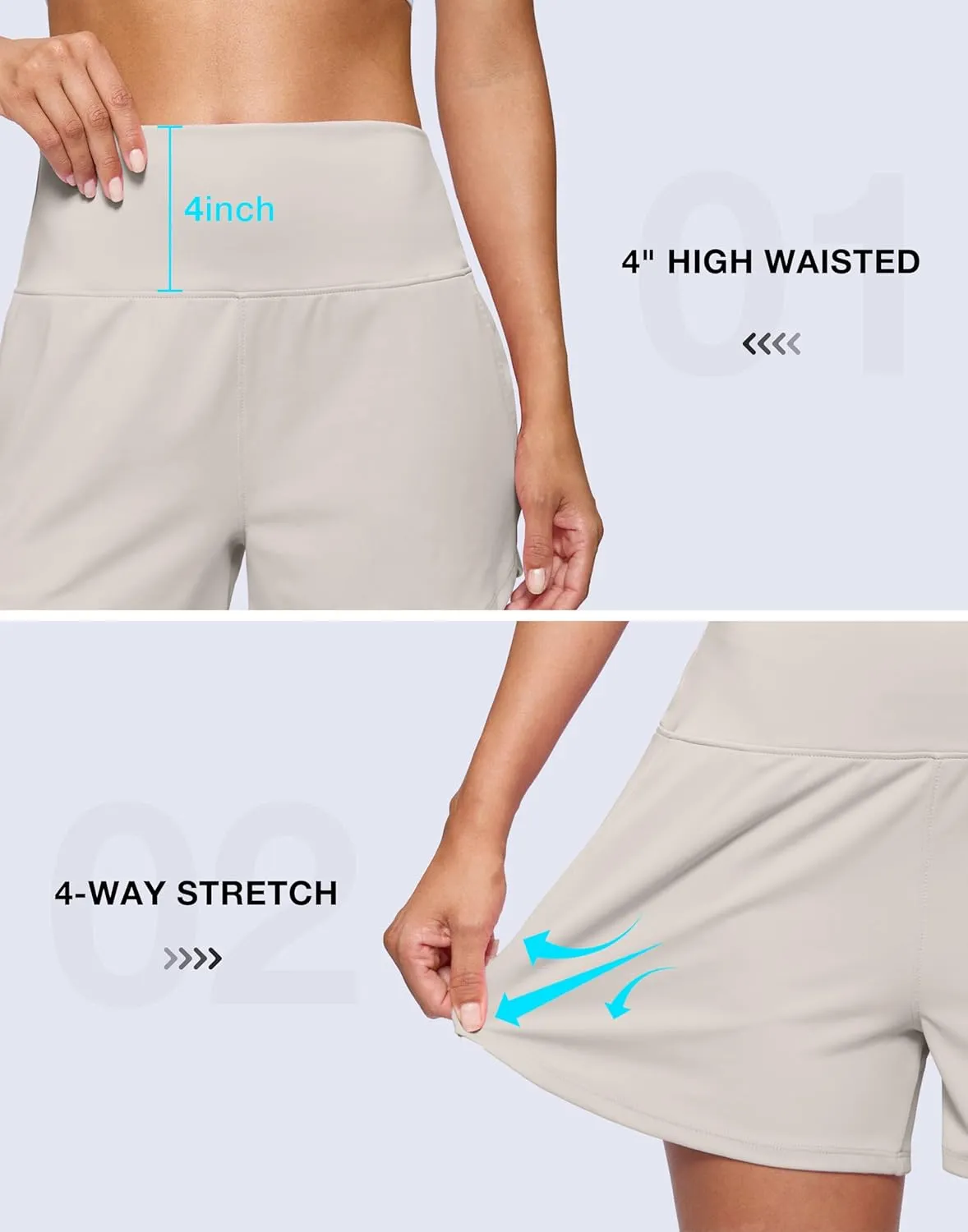Soothfeel High Waisted Athletic Running Shorts for Women 3.5" Tummy Control Comfy Workout Gym Hiking Shorts with Pockets