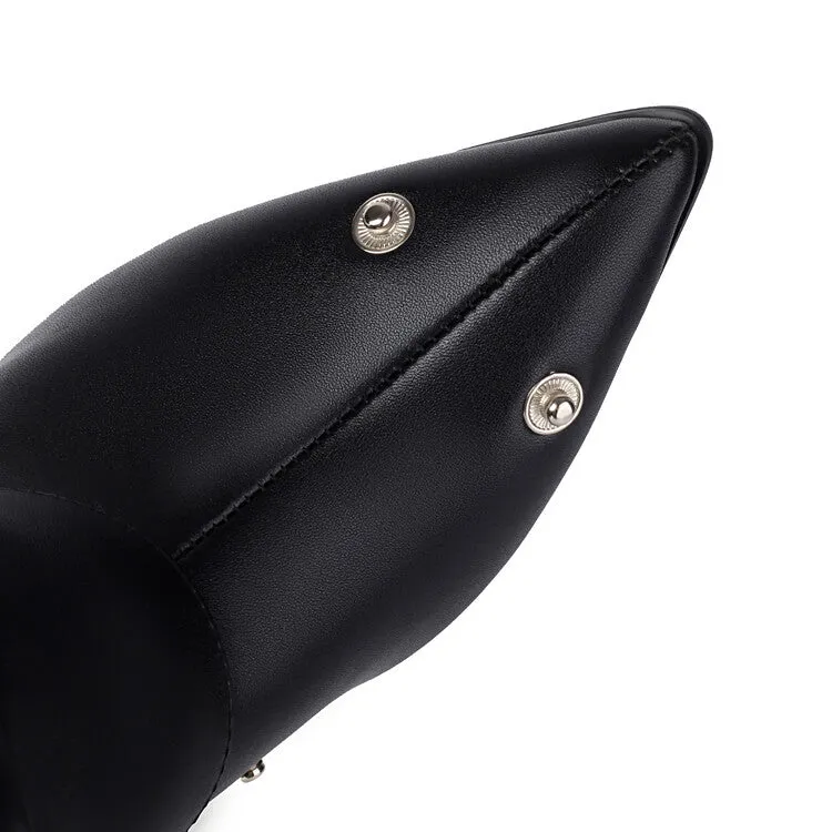 Women's Pleated Rivets High Heels Knee High Boots
