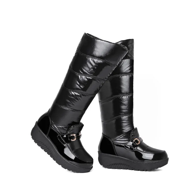 Women's Plush Waterproof Platform Wedge Knee High Snow Boots