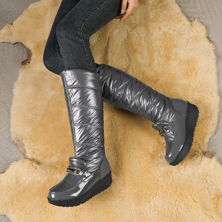 Women's Plush Waterproof Platform Wedge Knee High Snow Boots