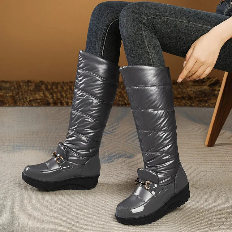 Women's Plush Waterproof Platform Wedge Knee High Snow Boots