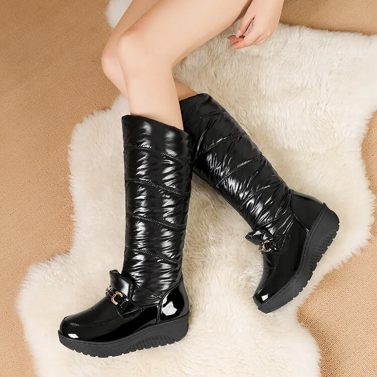 Women's Plush Waterproof Platform Wedge Knee High Snow Boots