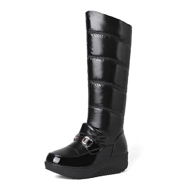 Women's Plush Waterproof Platform Wedge Knee High Snow Boots