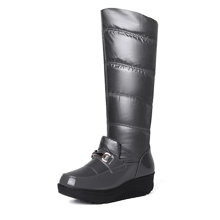 Women's Plush Waterproof Platform Wedge Knee High Snow Boots