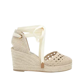 Woven leather platform espadrille in macaroon color