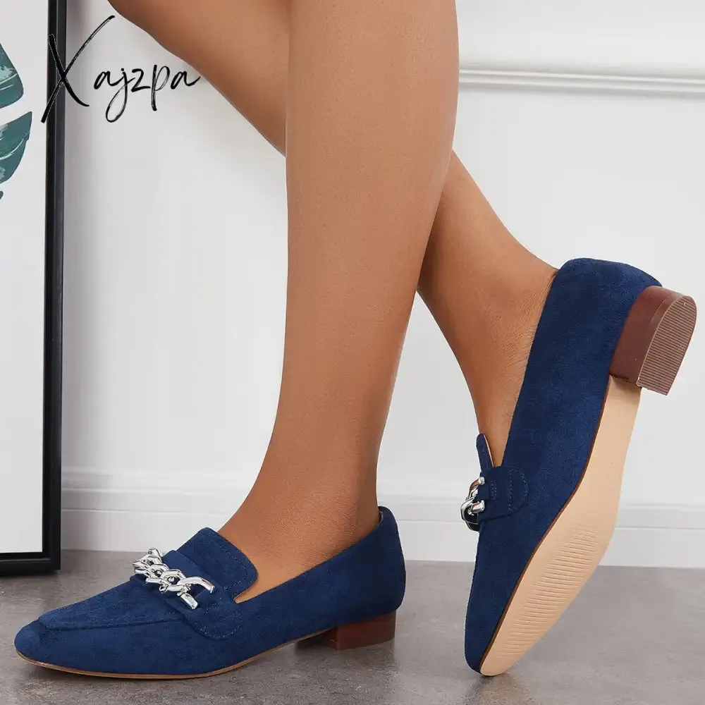 Xajzpa - Women Chain Decor Penny Loafers Casual Comfy Flat Shoes