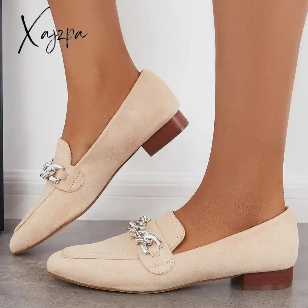 Xajzpa - Women Chain Decor Penny Loafers Casual Comfy Flat Shoes