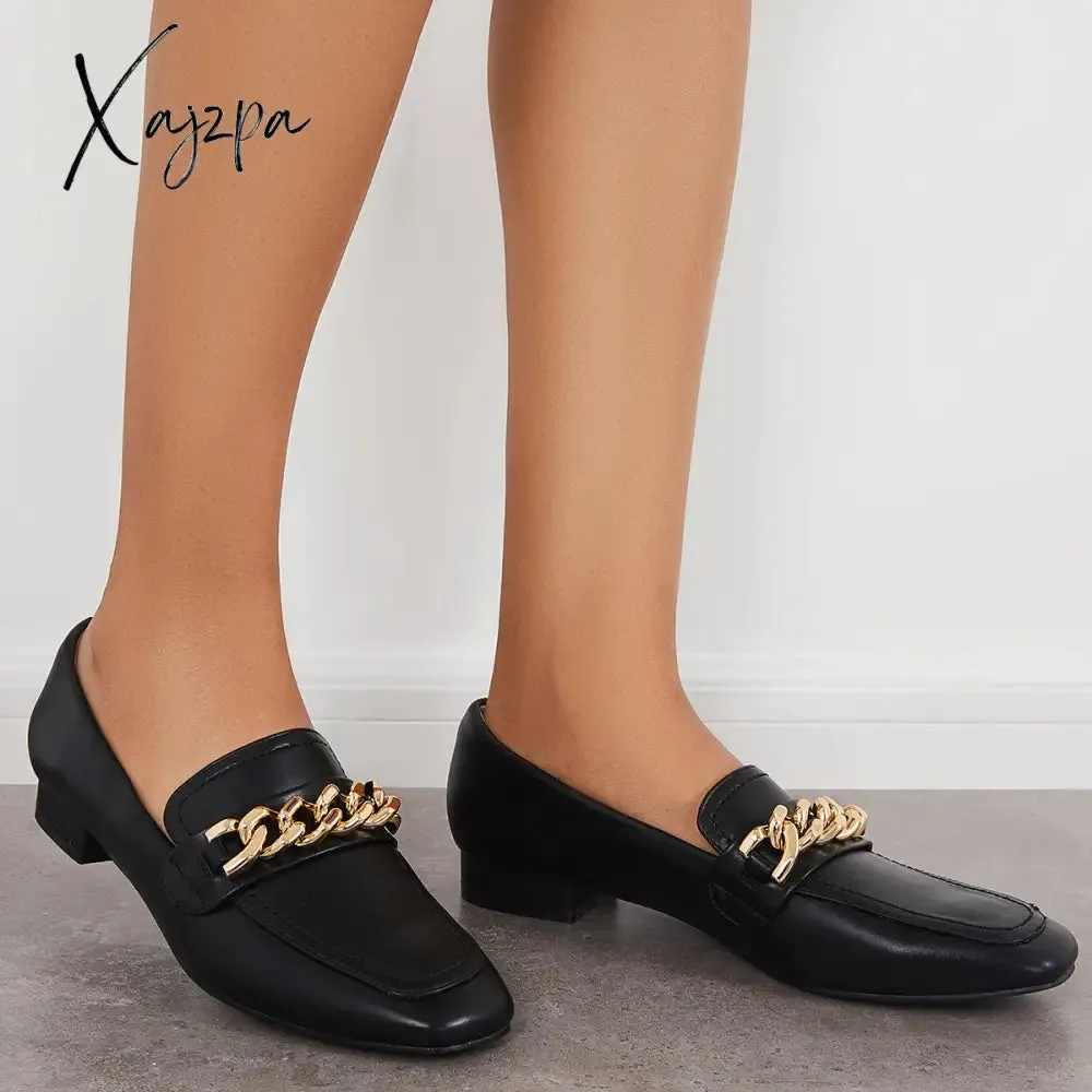 Xajzpa - Women Chain Decor Penny Loafers Casual Comfy Flat Shoes